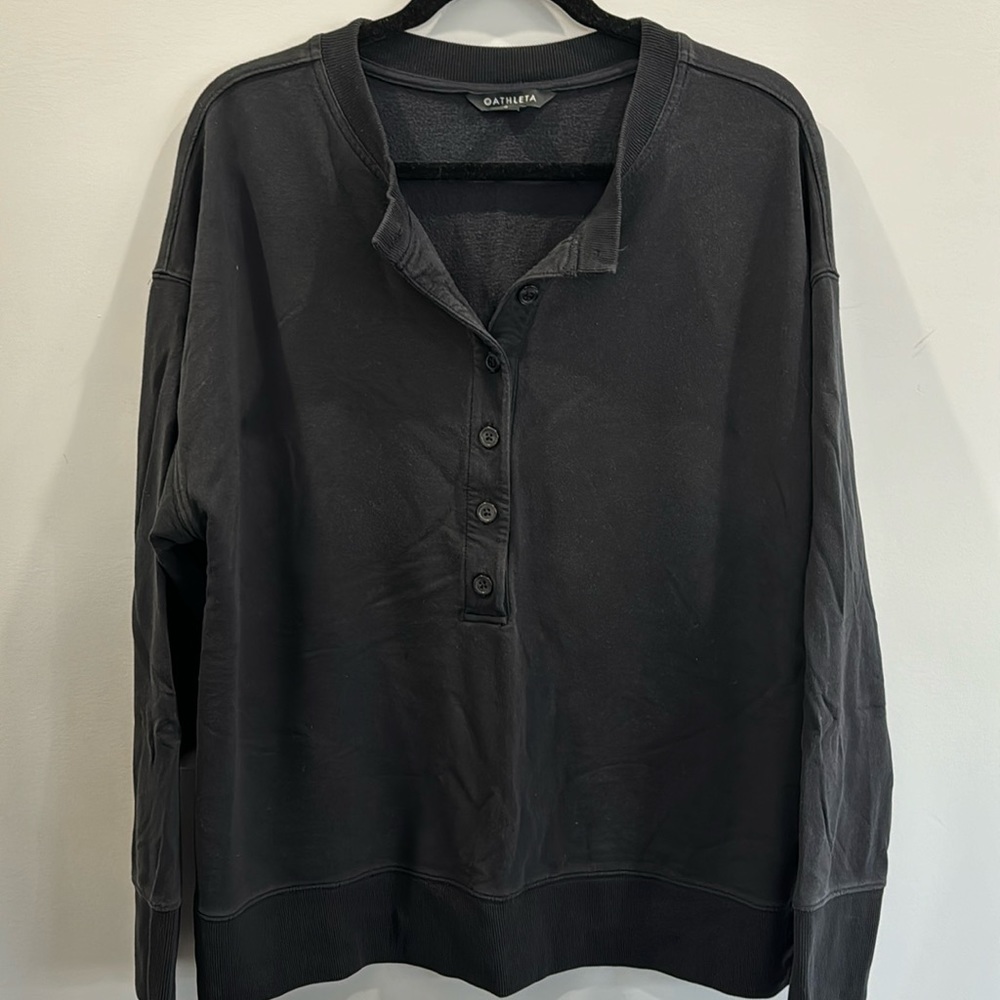 Athleta size L black 1/4 button up sweatshirt. Like new